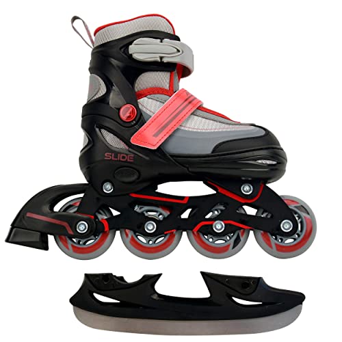 AMIGO Slide 2in1 Inline-Skates/Schlittschuhe - Inliner Rollen für Kinder, Jungen und Mädchen - Skates mit Einstellbarer Größe - Schwarz/Rot - 34-37