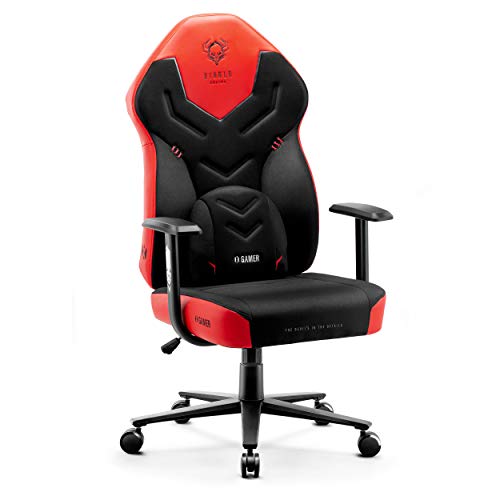 Diablo X-Gamer 2.0 Gaming Stuhl Bürostuhl Stoffbezug Ergonomisches Design Lendenwirbelkissen Softpadauflage (Schwarz-Rot)