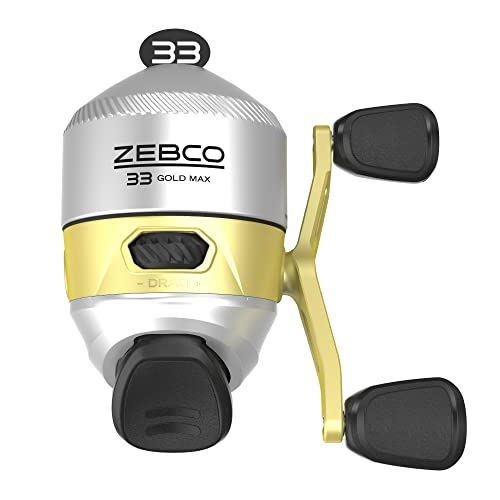 Zebco 33 MAX Gold Spincast Angelrolle, 3 Kugellager (2 + Kupplung), sofortige Rücklaufsperre mit glattem Zifferblatt, Verstellbarer Zug, leistungsstarke Ganzmetall-Getriebe mit leichtem Graphitrahmen