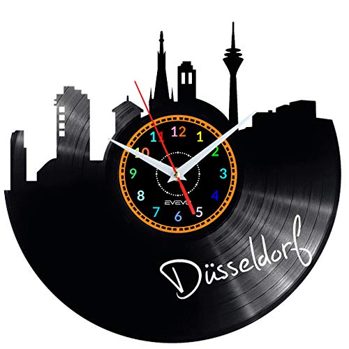 EVEVO Dusseldorf Wanduhr Vinyl Schallplatte Retro-Uhr groß Uhren Style Raum Home Dekorationen Tolles Geschenk Wanduhr Dusseldorf