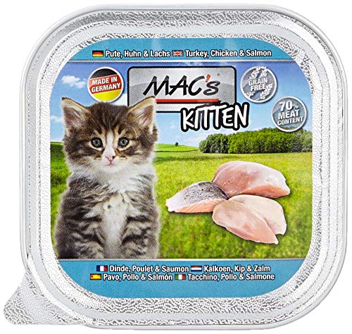 Mac's Katzenfutter getreidefrei Kitten Pute, Huhn, Lachs, 85 g, 16er Pack (16 x 85g)