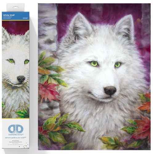 DIAMOND DOTZ DD7.007 - Original 5D Diamond Painting Set Weißer Wolf, Kreativset mit 13.808 Diamant Mosaiksteinen, Malset ca. 46 x 36 cm, DIY Komplettset für Erwachsene und Kinder ab 8 Jahren