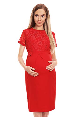 Selente Mummy Love 0127 festliches Umstandskleid (Made in EU) Schwangerschaftskleid, mit Spitze Rot, Gr. S/M