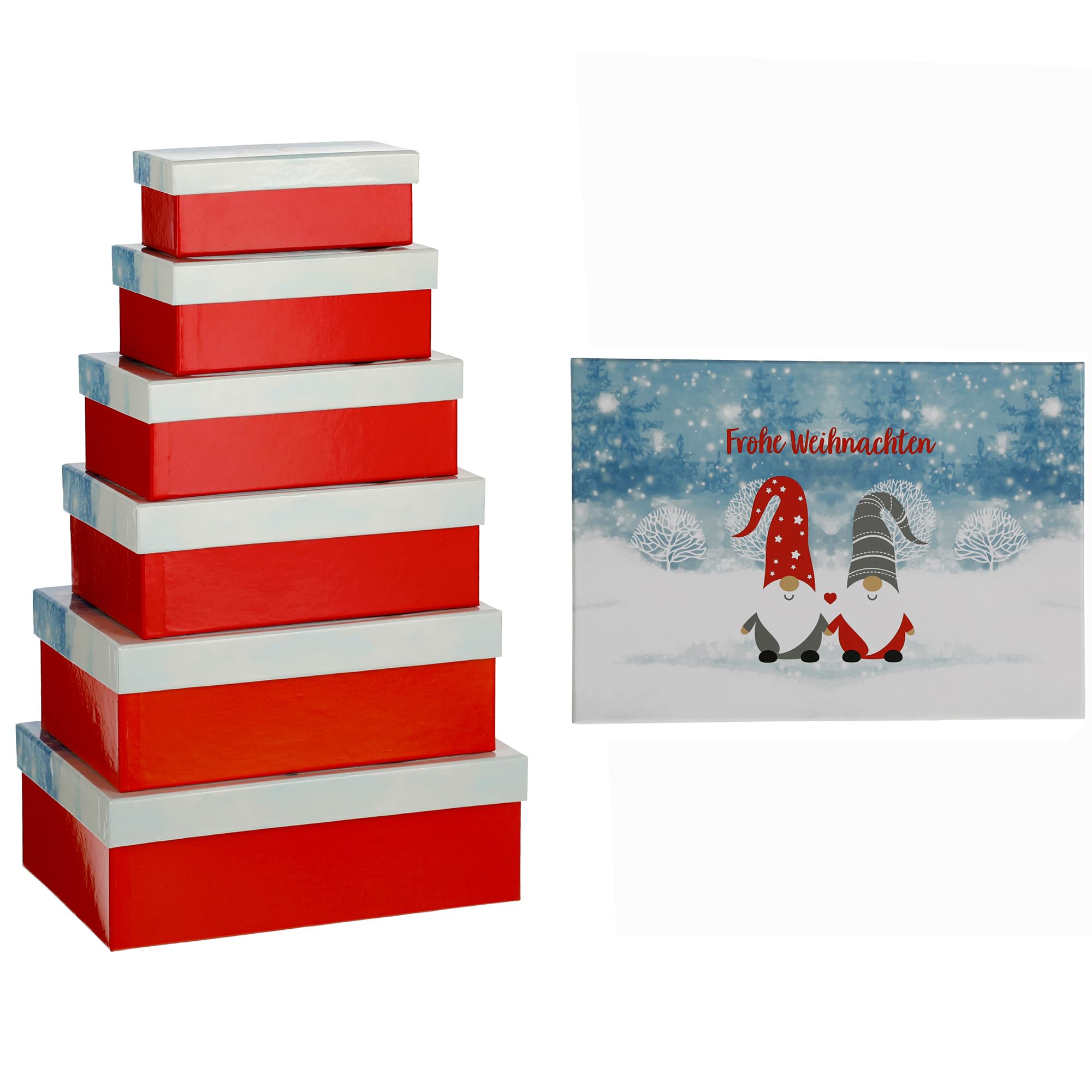 6-teiliges Set Geschenkboxen aus Pappe für Weihnachten - Geschenkkarton Weihnachten - Geschenkverpackung Weihnachten - Geschenkboxen mit Deckel für Weihnachten ("Frohe Weihnachten" Wichtel)