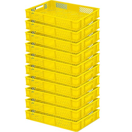 10x Eurobehälter durchbrochen/Stapelkorb, lebensmittelecht, Industriequalität, LxBxH 600x400x90 mm, gelb