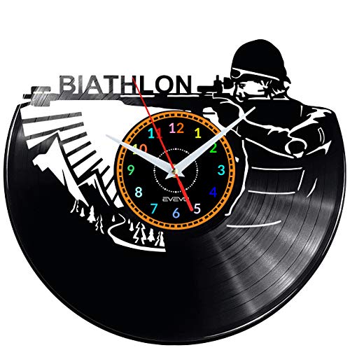 EVEVO Biathlon Wanduhr Vinyl Schallplatte Retro-Uhr groß Uhren Style Raum Home Dekorationen Tolles Geschenk Wanduhr Biathlon