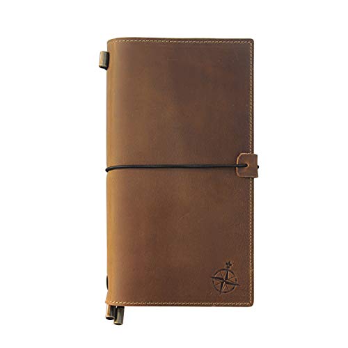 Leder Notebook mit Taschen – Nachfüllbares Reisetagebuch mit Blanko Papier zum Schreiben und Organisieren oder als Notizheft, Diary, Vintage Planer - 22x11,5cm