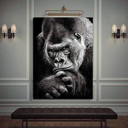 Poster Schwarzer Gorilla Leinwand Gemälde Bild Nordische Tier Poster Druckt Affe Wandbilder für Wohnzimmer Wohnkultur 80x100cm(31x43in) Rahmenlos