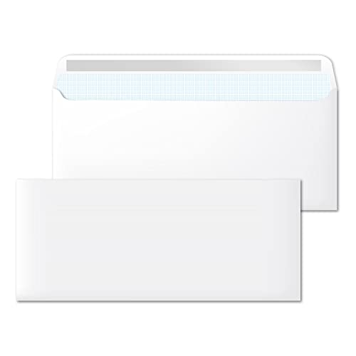 Papierumschläge, amerikanischer weißer Umschlag, ohne Fenster, Maße 220 x 110 mm, weiße Umschläge für Briefe und Dokumente, Briefumschläge 90 g/m² mit Haftverschluss · m-office (2000 Stück)