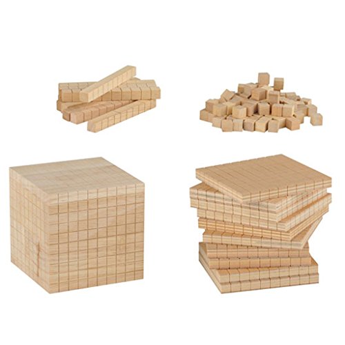 Wiemann Lehrmittel Würfelsatz-Zehnersystemsatz aus Holz im Holzkasten, Dezimalrechensatz