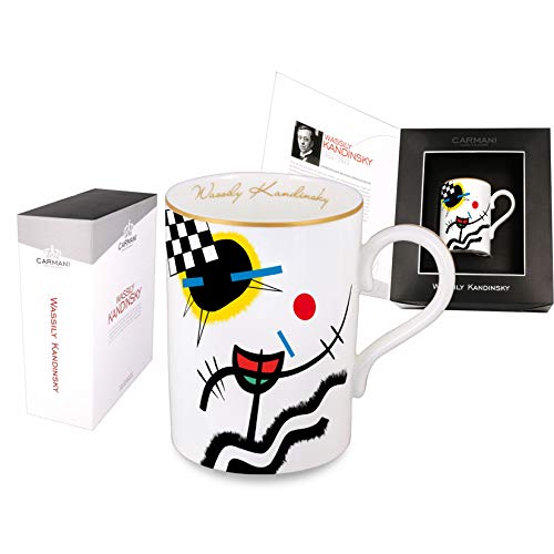 CARMANI - Teebecher, perfekte Keramik, feiner Knochen China, Coffe Tassen mit Wassily Kandinsky"Kontrastierende Geräusche" 400ml