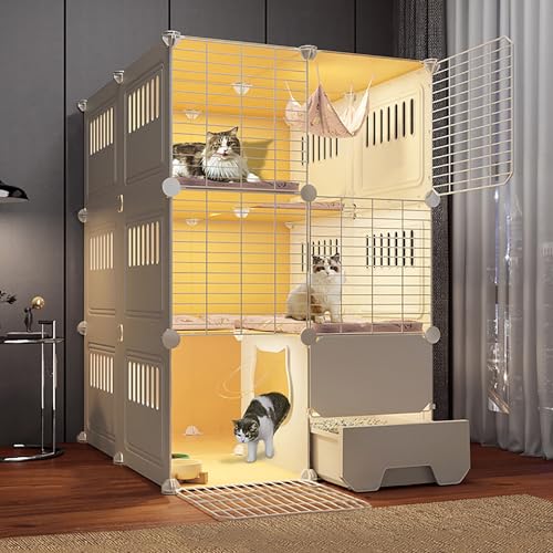 Katzenkafig Indoor Extra Großer 3-stöckiger Katzenkäfig, DIY-Katzenlaufstall für Kleintiere im Innenbereich, mit Geschlossener Katzentoilette, Großer Katzen-Auslaufbereich (Color : Package 1, Size :