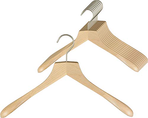 MAWA Kleiderbügel, 10 Stück, hochwertiger Holzbügel mit Schulterverbreiterung für Mäntel und Jacketts, FSC® Zertifiziert, 360° drehbarer Haken, Kleiderbügel aus Buchenholz, 45 cm, Natur