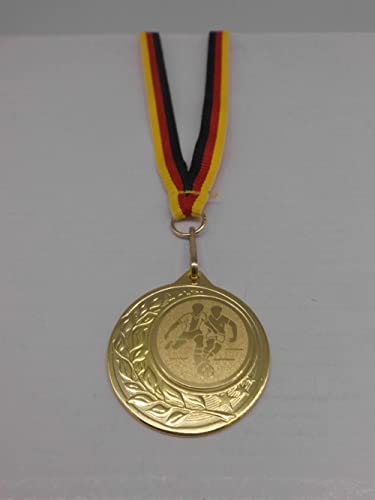 Fanshop Lünen 20 Stück - Medaillen - Fußball - Medaillen aus Stahl 40mm - inkl. Medaillen-Band - Emblem 25mm - Gold - (e262) -