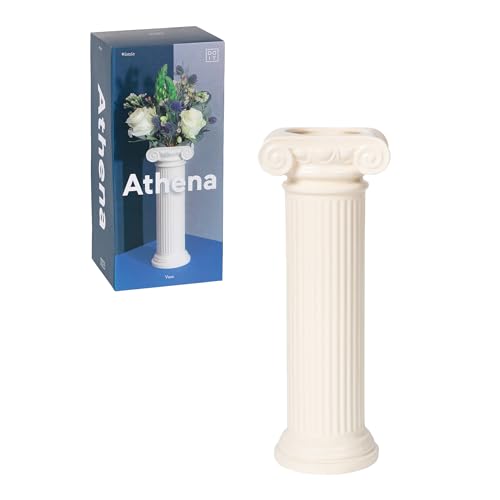 DOIY - Moderne Dekovase - Athena-Design in Form Einer ionischen Säule - Hergestellt aus Keramik - Vase für Blumen - Dekovase - Weiß - 9x8x25cm
