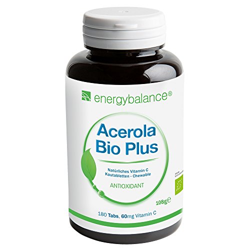 ACEROLA Bio Plus - das Bio Vitamin C 60mg - Top Aufnahme - beliebt bei Kindern - Vegan - Glutenfrei - GVO-frei - 180 Lutschtabs