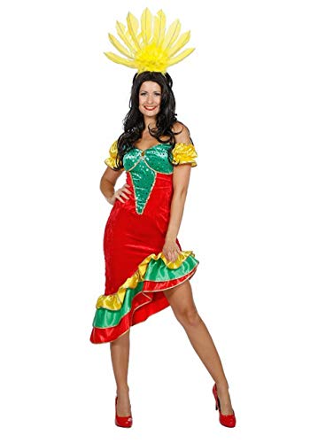 Wilbers Sambakostüm Rio Brasilien Brasilianerin Kostüm Flamenco Karneval Fasching Damen Rot/Grün/Gelb 46