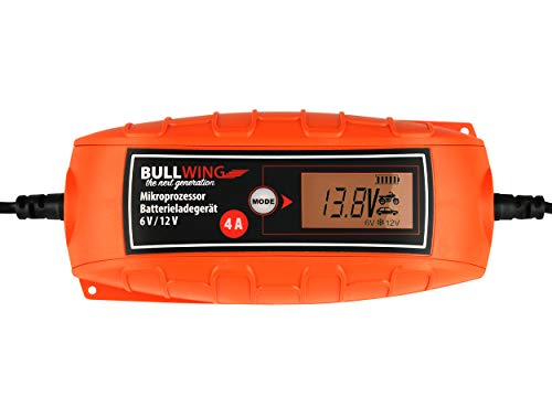 Bullwing Batterieladegerät KFZ Auto Motorrad Mikroprozessor 6/12V 4A Vollautomatisches Batterie Ladegerät Universal Orange