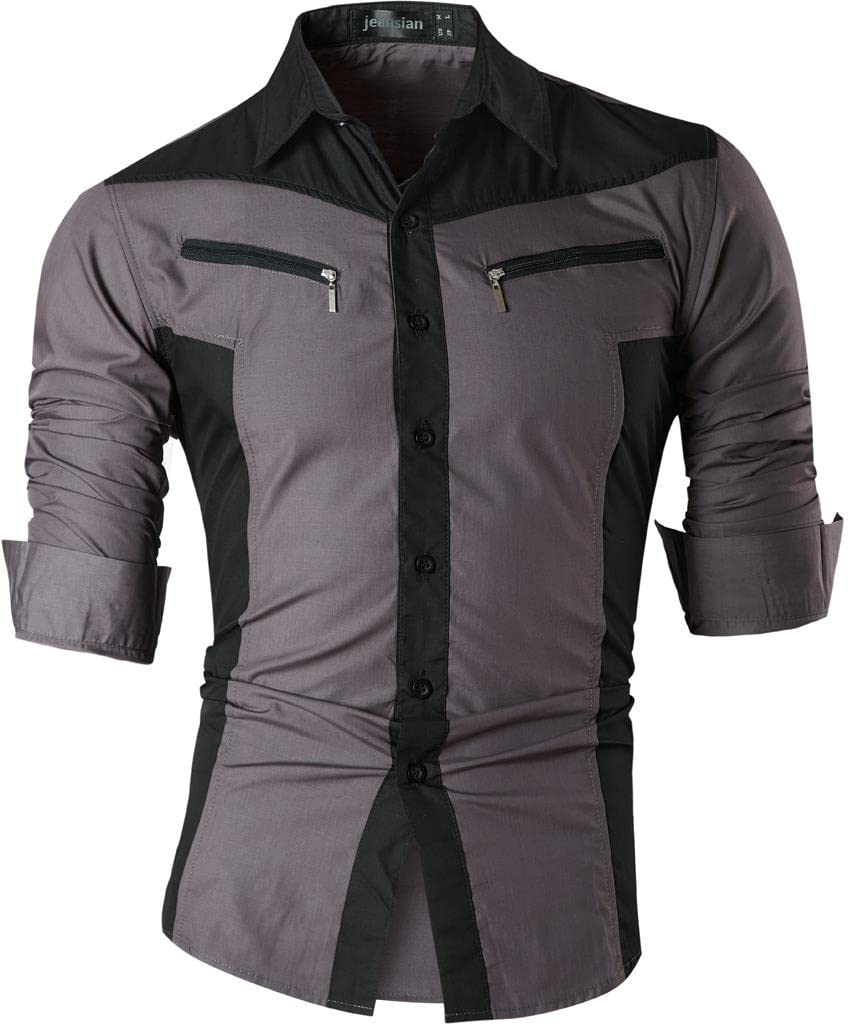 jeansian Herren Freizeit Hemden Shirt Tops Mode Langarmshirts Slim Fit Z018 Gray XL