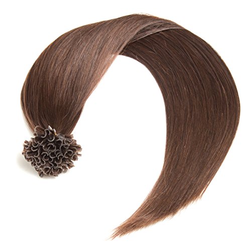 Dunkelbraune Keratin Bonding Extensions aus 100% Remy Echthaar/Human Hair - 50 x 0,5g 50cm Glatte Strähnen - U-Tip als Haarverlängerung und Haarverdichtung - Farbe: #2 Dunkelbraun