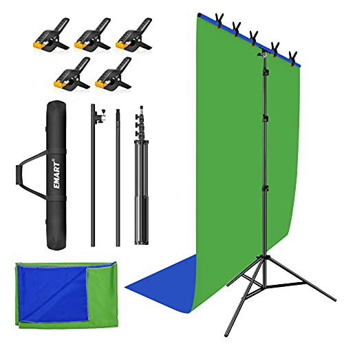 EMART 2 in 1 Grüner und Blauer Hintergrund Ständer Kit, 1,5 X 2,6m Portable T-Shape Foto Hintergrund Ständer mit Fotografie Chromakey für Greenscreen Zoom, Gaming, Photo Studio Video