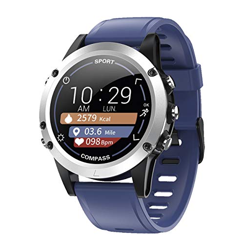 Fitnesstracker mit Herzfrequenz Puls Blutdruck Kompass Schlaf Schritte Farbdisplay Smartwatch Armband Uhr Blau - 9714/5