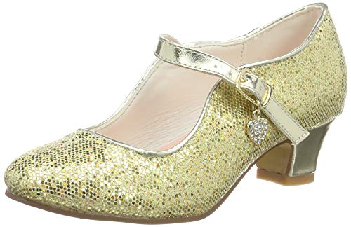 La Senorita Anna Frozen Prinzessinnen Schuhe Gold mit kleines Herzchen Spanische Flamenco Schuhe (Größe 29 - Innenmaß 19,5 cm)