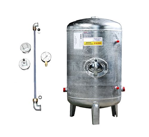 Druckbehälter 100 150 200 300 500 L 6 bar senkrecht mit Zubehör verzinkt Druckkessel für Hauswasserwerk senkrecht stehend (150 L)