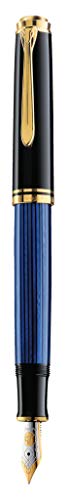 Pelikan Füllhalter Souverän 400, Schwarz-Blau, Feder F (fein), hochwertiger Kolbenfüller im Geschenk-Etui, 994939