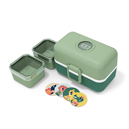 MONBENTO - Kinder Lunchbox MB Tresor Green Forest - Bento Box mit 3 Fächer - Ideal für Mittagessen oder Snacks in der Schule/Park - BPA Frei - Lebensmittelecht - Grün