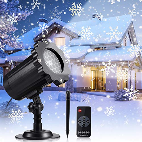 eecoo Projektor Weihnachten Aussen, IP65 Wasserdicht LED Projektor Weihnachten, 5m Netzkabel, Schneefall Effektlicht, Drahtloser Fernbedienung, Timing Funktion, für Innen und Außen