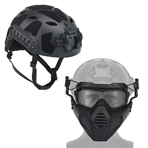 WLXW Super High Cut Helme Upgrade Tactical Helm Mit Tactical Paintball Halbgesichtsschutzmaske Und Airsoft-Schutzbrillen-Set, Paintball Wargame Military,Schwarz