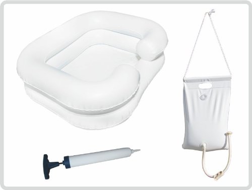 Kopfwaschwanne, Haarwaschwanne - Set (Duschvorrichtung + Pumpe), Farbe: weiß - Haarwaschbecken Bettwaschwanne