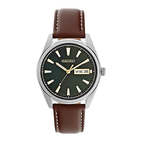 Seiko Herren Analog Quarz Uhr mit Leder Armband SUR449P1