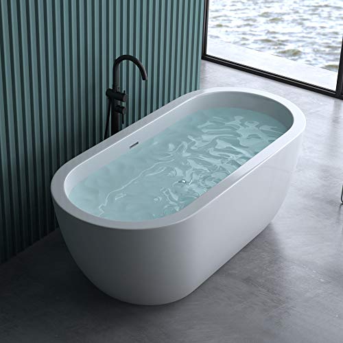 doporro Freistehende Design-Badewanne Vicenza501 180x80x60cm mit Überlauf aus Gussmarmor in Weiß