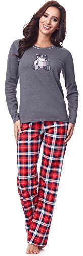 Schlafanzug Damen Herbst Winter Pyjama Set Nachtwäsche Zweiteiliger Hausanzug Langarm 2020 (XL, Graphite)