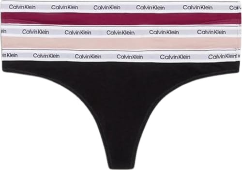 Calvin Klein Damen 3er Pack Strings Modern Logo Tangas, Mehrfarbig (Purple Potion/Subdued/Black), M