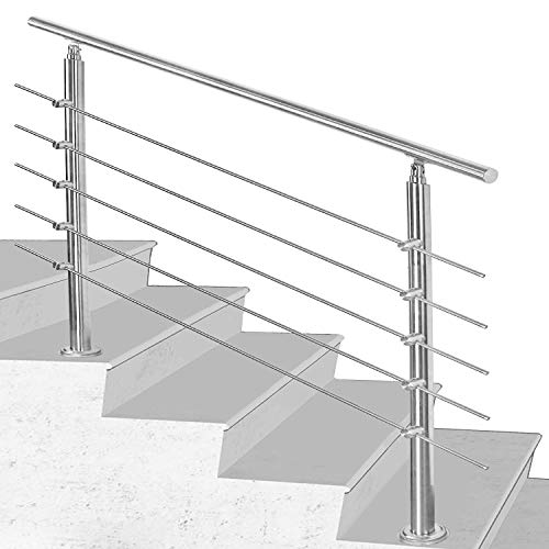 SWANEW Geländer 160cm Treppengeländer mit 5 Querstreben Ø 42mm Edelstahl Handlauf für Innen und Außen geeignet