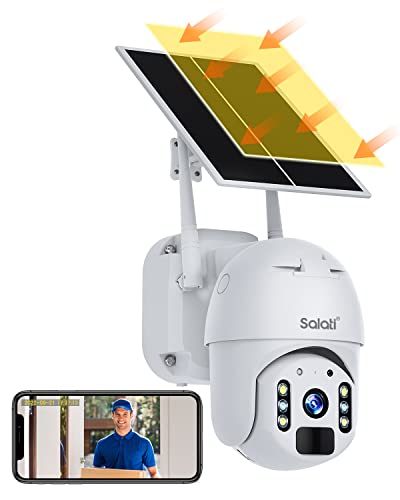 Überwachungskamera Aussen Akku, Salati 2K 3MP 360° Kabellose Wlan Überwachungskamera mit Solarpanel, PIR Bewegungsmelder, Farbnachtsicht, Sirene/Weißlichtalarm, 2-Wege-Audio, Cloud/SD Storage