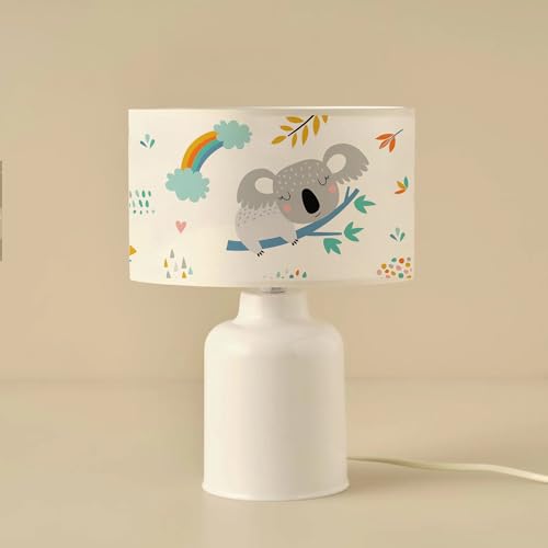 lux.pro Nachttischlampe für Kinderzimmer – Höhe 32 cm – Tischlampe mit zylindrischem Lampenschirm aus Stoff Kinderlampe mit Koala-Motiv