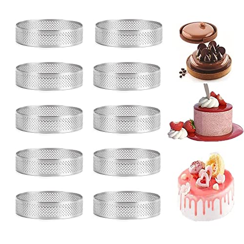 Tiamu 8 perforierte Tortenringe, Crumpet-Ringe, Mini-Käsekuchenform, Edelstahl, Tortenringe zum Backen, antihaftbeschichtet, runder Kuchenring für Gebäck, französisches Dessert, Mousse, Lebensmittel