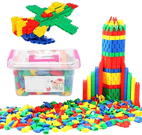 Bauklötze Kinderspiel Steckbausteine für Kinder ab 3Jahre Alter Steckspiel Spielzeug Kunststoff Bausteine 450 Stück Konstruktionsspielzeug mit Aufbewahrungsbox Kinderspielzeug für Junge Mädchen