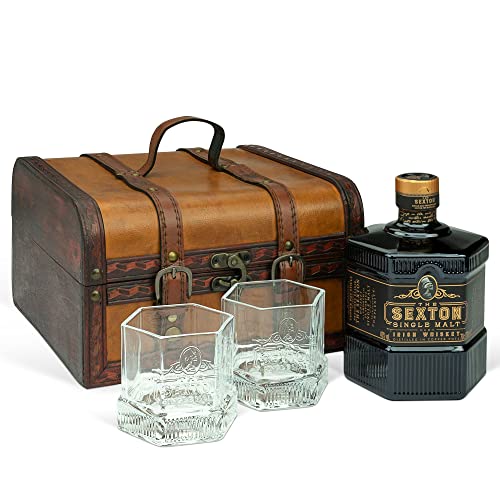 Irish Whiskey 'The Sexton' Single Malt Whisky (0,7 l) mit 2 original 'The Sexton' Whisky-Gläsern in Antik-Style Holzkiste