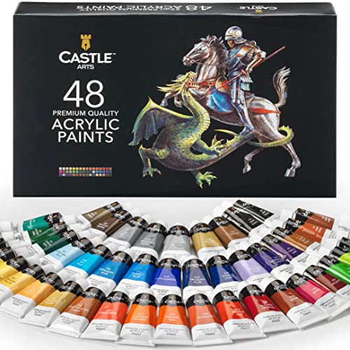 Castle Art Supplies 48 Stück 22 ml Acrylfarbe in Premium-Qualität - Größere Tube, preiswerter, sortierte lebendige Farben