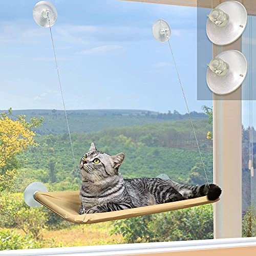 Fenster-Katzenbett, Katzen-Fenstersitz, Fenstersitz, Sitzstange, Bett Hängematte mit 2 extra austauschbaren Saugnäpfen, platzsparend, rundum 360° Sonnenbad, hält bis zu 25 kg für jede Katzengröße