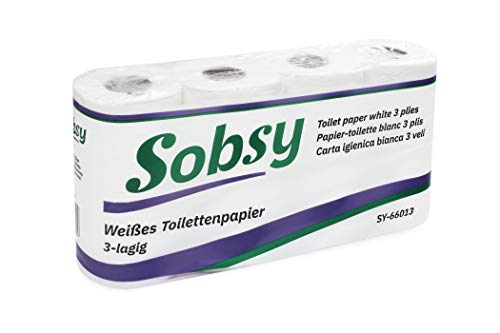 Sobsy 3 lagiges reißfestes Toilettenpapier aus reinem Zellstoff, 150 Blatt, 96 Rollen motivgeprägt, weich, 620 g SY-66013