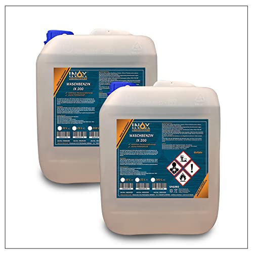 INOX® - IX 200 Waschbenzin 2 x 10L - Lösungsmittel für Fleckentfernung auf Textil, Kunststoff, Oberflächen & Arbeitsgeräten - Waschbenzin Reinigungsbenzin - Benzin Reiniger