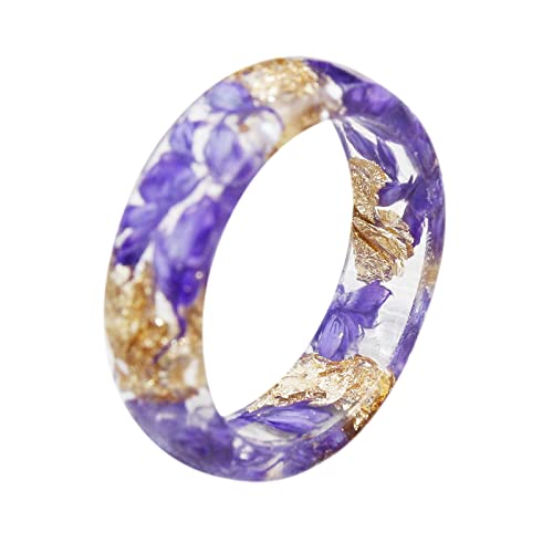 LEUYA Rings Size 6 Handmade Real Flower Resin Ring Colorful Resin Ring Ink Pattern Blood Purple Resin Ring Christmas (Color : Purple, Size : 8)
