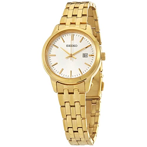 Seiko Damen Quarz Armbanduhr aus Edelstahl mit Hardlexglas in goldfarben - SUR412P1