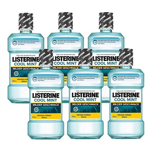 Listerine Cool Mint Mild Antibakterielle Mundspülung (mit mildem Minzgeschmack, für starke Zähne) 6er Pack (6 x 600 ml)